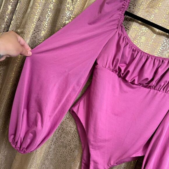 Princess Polly Magenta Pink Square Neck Puff Long Sleeve Bodysuit Size 8 - Picture 4 of 7